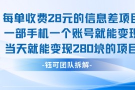 每单收费28米的项目单日能变现280左右 一部手机一个账号就能变现