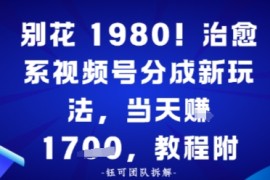 别花1980！治愈系视频号分成新玩法，0成本，当天賺多张