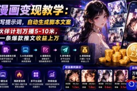 AI漫画变现教学：不用手写提示词，自动生成脚本文案，一份伙伴计划万播5-10米，一条爆款推文收益上W