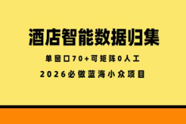 酒店智能数据归集，小众蓝海已经稳定半年之久，单窗口70+零成本矩阵开干