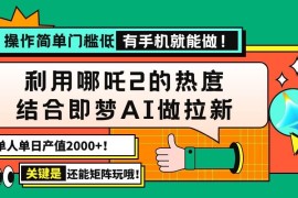 （14324期）用哪吒2热度结合即梦AI做拉新，单日产值2000 ，操作简单门槛低，有手机…