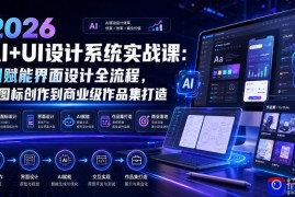 2026 AI UI设计系统实战课：AI赋能界面设计全流程，从图标创作到商业级作品集打造