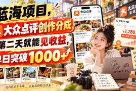 蓝海项目，大众点评创作分成，第二天就能见收益，单日突破1000 【揭秘】