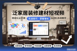泛家居装修建材短视频精细化运营课，运营误区 账号搭建 内容选题 运营逻辑 投流获客