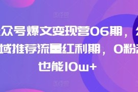 AI公众号爆文变现营06期，公众号公域推荐流量红利期，0粉起号也能10w 