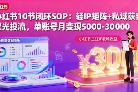 （16026期）小红书10节闭环SOP：轻IP矩阵 私域获客 聚光投流，单账号月变现5000-30000