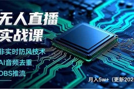 （17384期）无人直播实战课（更新2月），非实时防风技术、AI音频去重、OBS推流，建立技术壁垒，月入5w 
