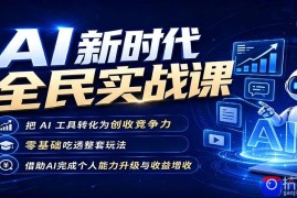 AI新时代全民实战课，把 AI 工具转化为创收竞争力，零基础吃透整套玩法，借助AI完成个人能力升级与收益增收。