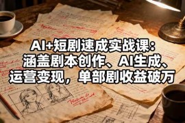 （16359期）AI 短剧速成实战课：涵盖剧本创作、AI生成、运营变现，单部剧收益破万