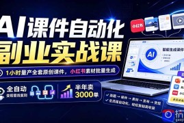 AI课件自动化副业实战课：1小时量产全套原创课件×小红书素材批量生成×全自动变现管线×半年卖3000单