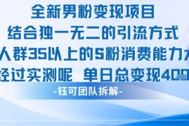 全新男粉变现项目引流人群35以上的男粉消费能力大 经过实测单日变现1k 
