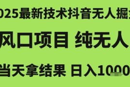 2025最新技术抖音无人掘金，风口项目，纯无人，当天拿结果日入1k 【揭秘】