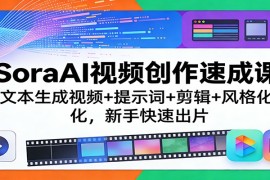 SoraAI视频创作速成课：文本生成视频 提示词 剪辑 风格化，新手快速出片