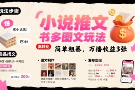 小说推文小红书多图文玩法，简单粗暴，万播收益3张