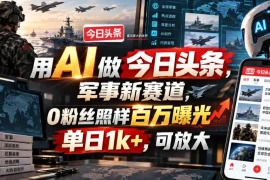 用AI做今日头条，军事新赛道，0粉丝照样百万曝光，单日1k ，可放大