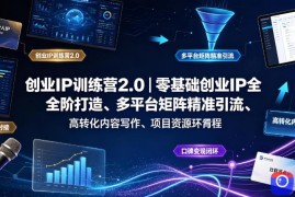 创业IP训练营2.0｜零基础创业IP全阶打造、多平台矩阵精准引流、高转化内容写作、项目资源对接与口碑变现闭环课程