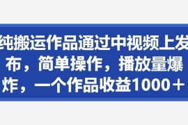 纯搬运作品通过中视频上发布，简单操作，播放量爆炸，一个作品收益1000＋