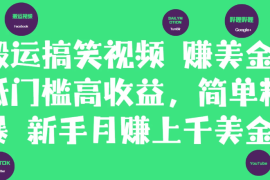 简单粗暴搬运搞笑视频赚美金，新手月赚上千美金！