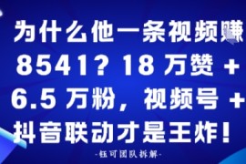 为什么他一条视频賺8541？18万赞 6.5 W粉，视频号 抖音联动才是王炸！