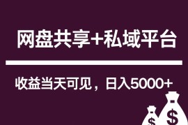 新用户推荐网盘共享 私域平台，无需粉丝即可轻松起号，收益当天可见，单日已破5000 