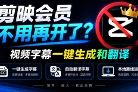 剪映会员不用再开了？视频字幕一键生成加翻译，本地离线运行，完全免费，超快速高精度，字幕大师
