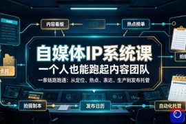 自媒体IP系统课，一个人也能跑起内容团队，一条链路跑通，从定位、热点、表达、生产到发布托管