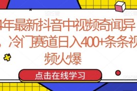 24年最新抖音中视频奇闻异事，冷门赛道日入400 条条视频火爆【揭秘】