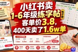 小红书卖1-6年级练字帖(电子版)，客单价3.8，400天卖了1.6w单