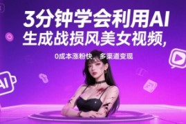 3分钟学会利用AI生成战损风美女视频， 0成本涨粉快，多渠道变现
