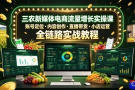三农新媒体电商流量增长实操课，账号定位・内容创作・直播带货・小店运营，全链路实战教程