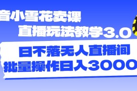 （11595期）抖音小雪花卖课直播玩法教学3.0，日不落无人直播间，批量操作日入3000 