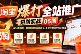淘宝爆打全站推广进阶实战05期：从30款测款、新品起量到爆款放大 全店托管投产优化实战