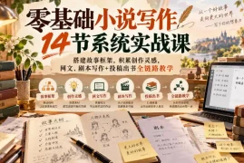 零基础小说写作14节系统实战课，搭建故事框架，积累创作灵感，网文、剧本写作 投稿出书全链路教学