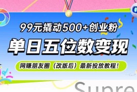 （15061期）99元撬动500 创业粉，单日五位数变现，网创朋友圈（改版后）最新投放教…