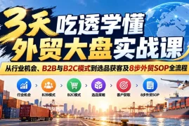 3天吃透学懂外贸大盘实战课：从行业机会、B2B与B2C模式到选品获客及8步外贸SOP全流程