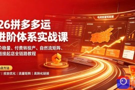 2026拼多多运营进阶体系实战课｜新版拖价稳量、付费转投产、自然流矩阵、高投产链接起店全链路教程