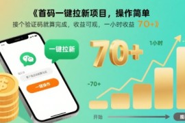 首码一键拉新项目，操作简单，接个验证码就算完成，收益可观， 一小时收益70 【揭秘】