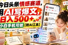 今日头条情感赛道，用AI写爆文，日入500 ，小白手机可做【附AI工具】