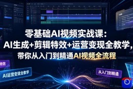 零基础AI视频实战课：AI生成 剪辑特效 运营变现全教学，带你从入门到精通AI视频全流程
