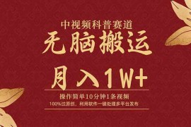 （9846期）中视频科普赛道，10分钟1条视频，条条爆款，100%过原创，无脑搬运月入1W 