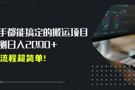 平台主动扶持的新风口，0基础轻松起号，搬运剪辑日入多张