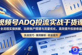 视频号ADQ投流实战干货课，全流程实操拆解，玩转账户搭建与流量优化，高效提升投放收益