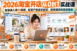 2026淘宝开店从0到1实战课，教普通人用AI做图、轻资产低成本起店，拒绝铺货和盲目囤货