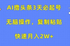 （10043期）AI撸头条3天必起号，无脑操作3分钟1条，复制粘贴快速月入2W 