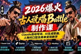 2026爆火古人说唱Battle制作课：Claude自动写词、AI生成歌曲、人物对口型及商单变现教学
