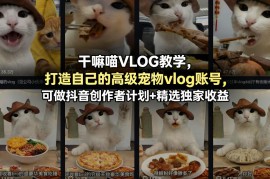 干嘛喵VLOG教学，打造自己的高级宠物vlog账号，可做抖音创作者计划 精选独家收益