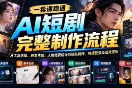 一套课跑通AI短剧完整制作流程：从工具选择、剧本生成、人物场景设计到镜头制作、剪辑配音及成片变现