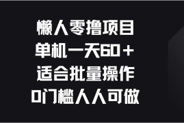 懒人零撸项目，单机一天60＋适合批量操作，0门槛人人可做