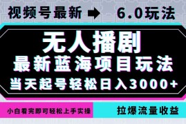 （12737期）视频号最新6.0玩法，无人播剧，轻松日入3000 ，最新蓝海项目，拉爆流量…