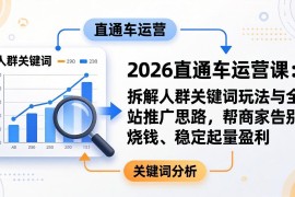 2026直通车运营课：拆解人群关键词玩法与全站推广思路，帮商家告别烧钱、稳定起量盈利